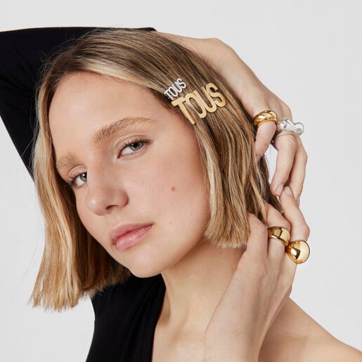 مشبك كبير من الصلب المطلي بأيونات ذهبية اللون من تشكيلة Logo