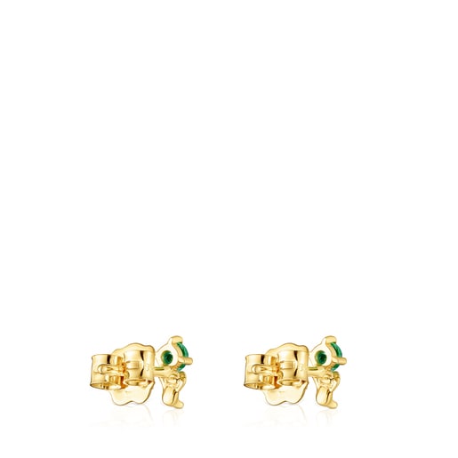 Gold Teddy Bear Earrings with tsavorite