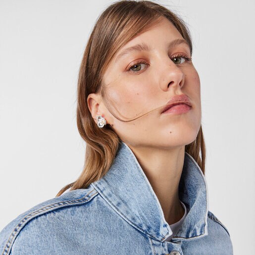 עגילי פרח פריג'ל בשילוב פנינה