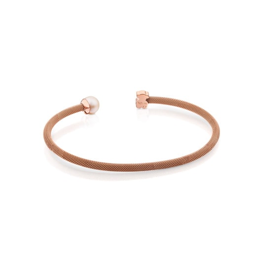 Armband Icon Mesh aus Stahl und rosa Vermeil-Silber mit Perle