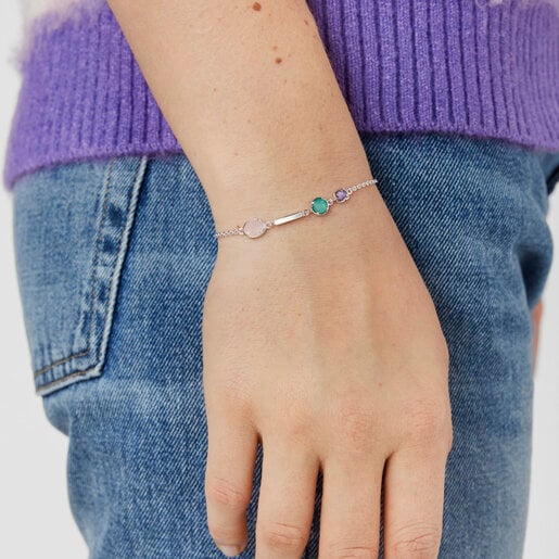 Silver and Gemstones Cool Color Bracelet