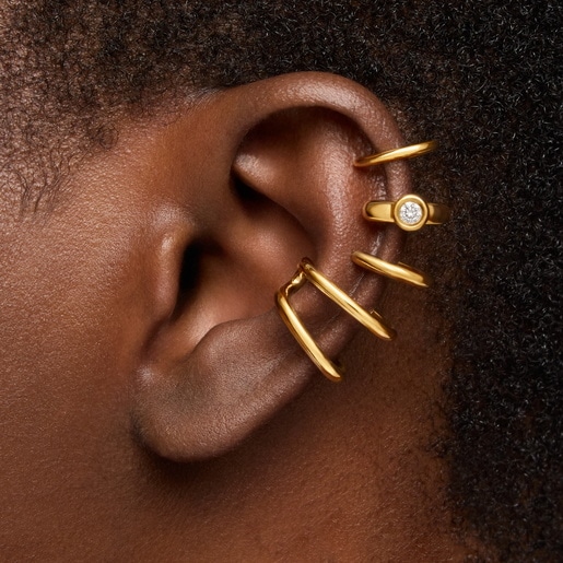 18kt gold plating over silver 5-hoop Earcuff with laboratory-grown diamond Line LGD