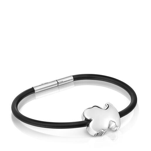 Pulsera oso de plata y caucho 18 mm Bold Motif