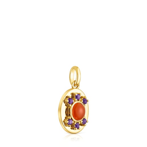 Silver vermeil Virtual Garden Medallion pendant with carnelian and amethyst