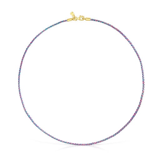 Pink-blaue Halskette aus geflochtenem Garn mit Verschluss aus Vermeil-Silber Efecttous