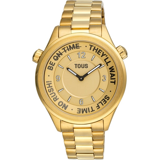 שעון אנלוגי Now של TOUS עם צמיד מפלדת IPG מוזהבת ועיצוב לוח שעון מוזהב