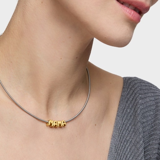 Short steel and 18kt gold plating over silver Necklace TOUS Mama