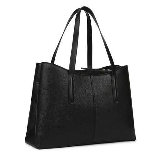 Large black Leather TOUS Icon Shopping bag