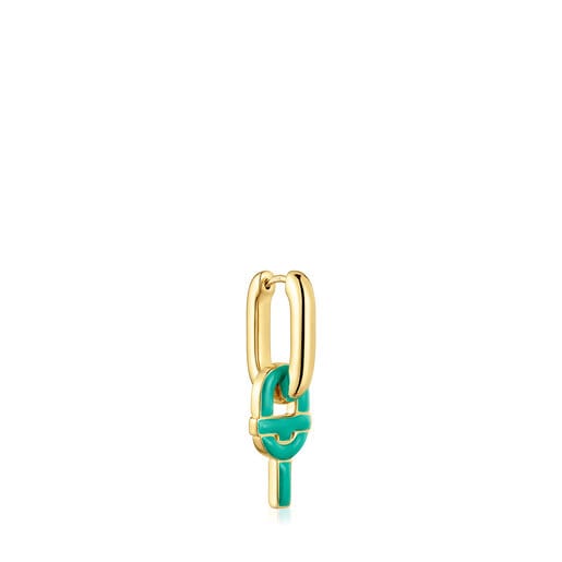 Mono boucle d’oreille anneaux en argent plaqué or 18 ct et pendentif vert TOUS MANIFESTO