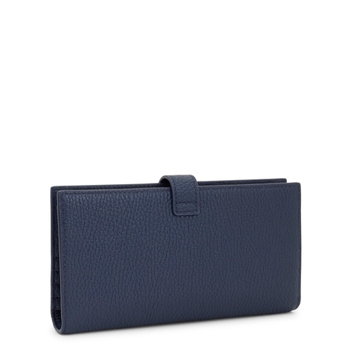 Portefeuille Flap en cuir bleu marine grand TOUS Miranda