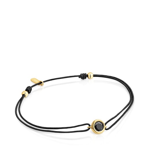 Black nylon Bracelet with 18kt gold plating over silver and black spinel TOUS Line