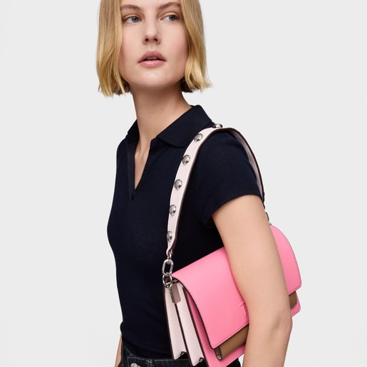 Medium pink and earth-colored Crossbody bag Audree Saffiano