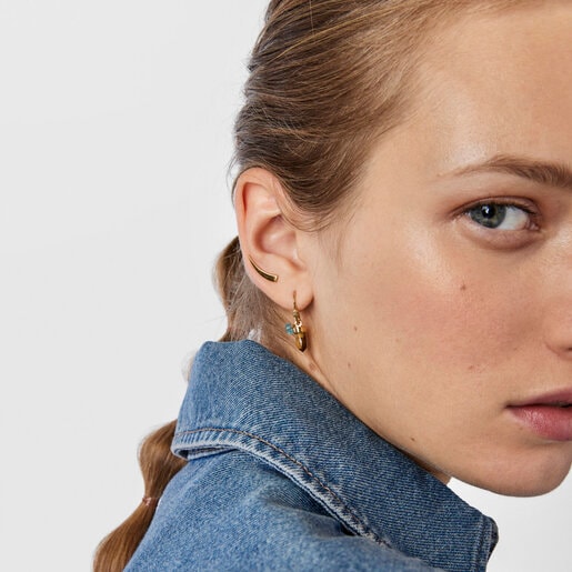 Pendientes con baño de oro 18 kt sobre plata, ojo de tigre y apatito TOUS Good Vibes