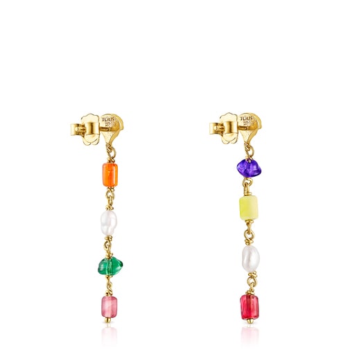 Long silver vermeil Oceaan Earrings with multicolored glass