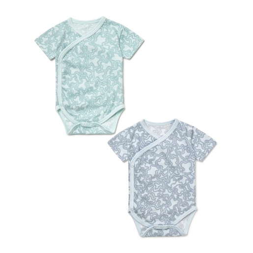 Pack of wrap-over baby bodysuits in KaosP sky blue