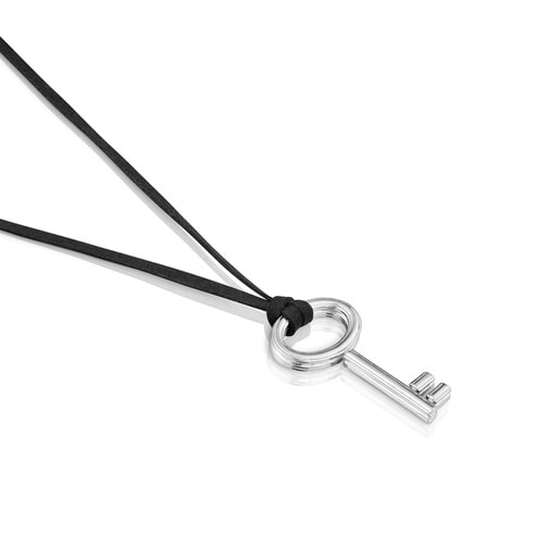 Steel key and black cord Necklace TOUS Charming