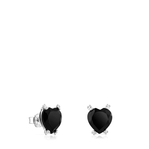 Silver Color Pills Heart earrings with onyx