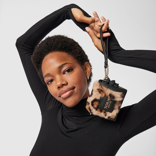 Billetera pequeña beige y negro Amaya Wild