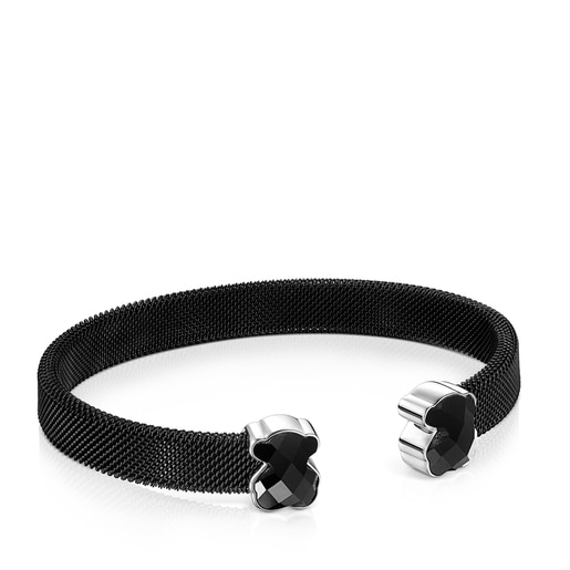 Black IP Steel Mesh Color Bracelet with Onyx
