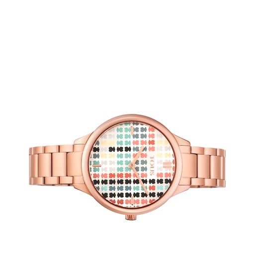 Montre Tartan multicolore en acier IP rosé