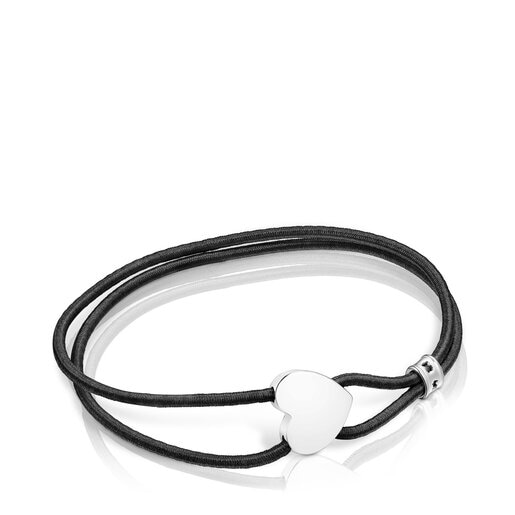 Bracelet élastique Sweet Dolls noir avec cœur en argent