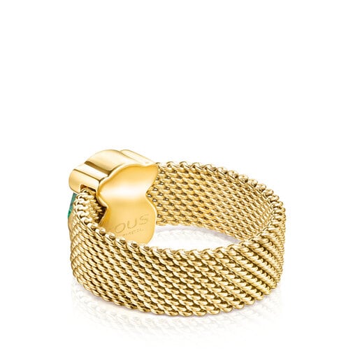 TOUS Gold-colored IP Steel Mesh Color Ring with Malachite Bear motif |  Westland Mall