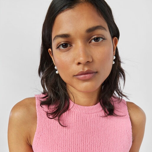 עגילי כדור דובון TOUS Beach Disco מכסף עם פנינה מתורבתת