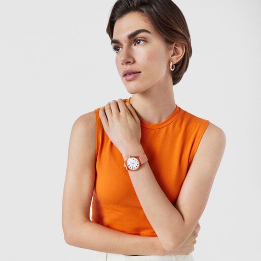 Steel and Poly-carbonate Free Fresh Watch with Coral Silicone Strap