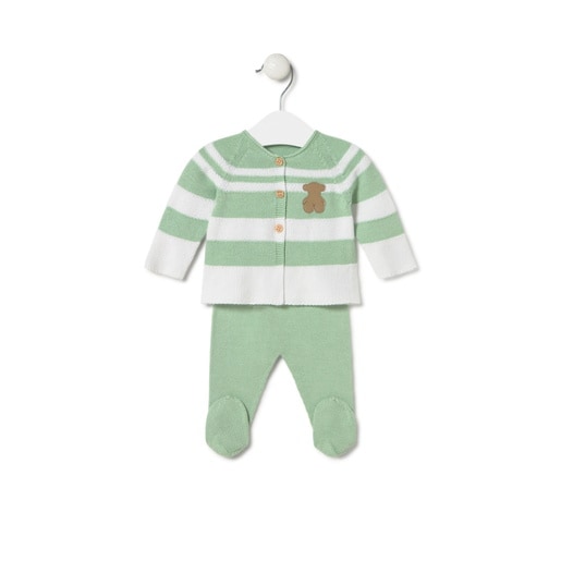 Conjunto de punto de bebé Tricot a rayas verde