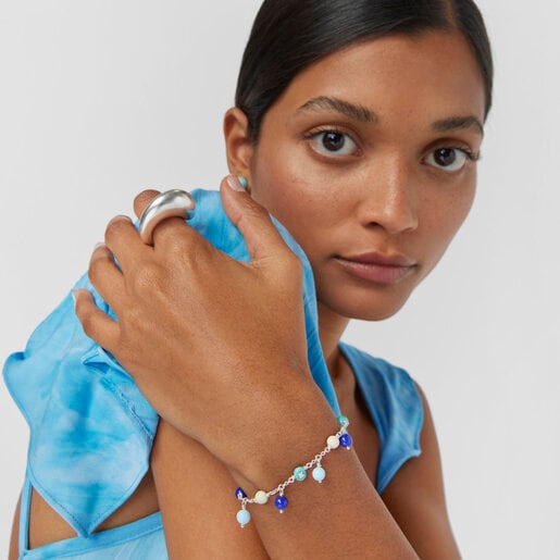 Silver, Murano glass and blue nylon Bracelet Icon Glass | TOUS