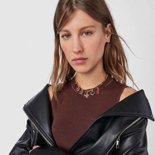 Collier TOUS Good Vibes clips et charms en Argent Vermeil, Argent Dark Silver et Pierres précieuses