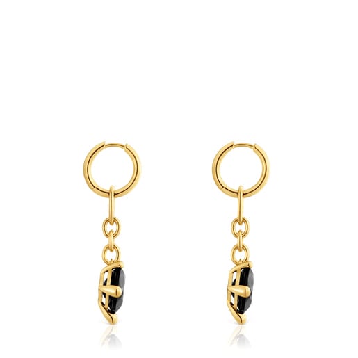 Long 18kt gold plating over silver Hoop earrings and onyx Color Black