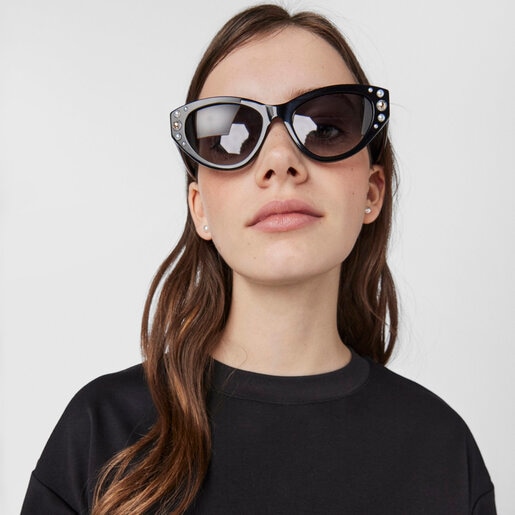 Square Bear sunglasses in black with decorative stones