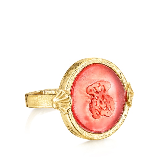Kamee Ring Oceaan Color aus Vermeil-Silber mit pinkfarbenem Glas