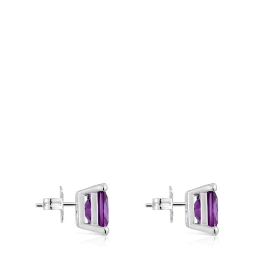 Boucles d’oreilles en argent et saphir lilas créé en laboratoire 11 mm TOUS Color Lab