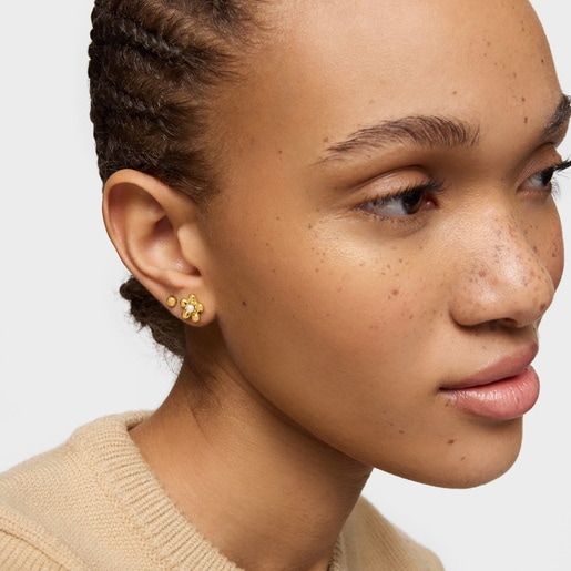 Gold Earrings with 10 mm cultured pearls Daisy