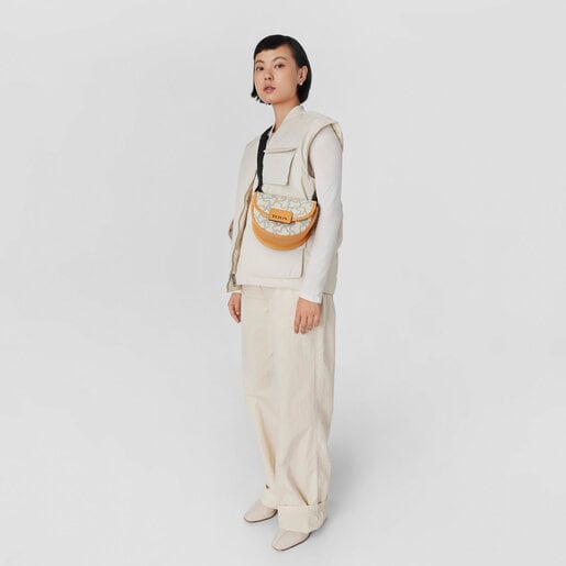 Small beige and mustard-colored Amaya Kaos Icon Crossbody bag