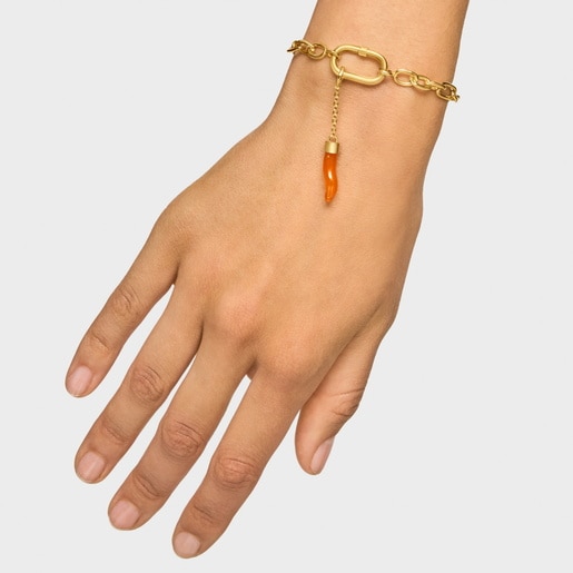 قلادة Medallions من الفضة المطلية بالذهب عيار 18 قيراطًا مرصعة بالكارنليان