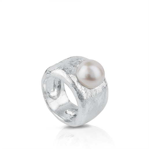 Silver TOUS Duna Ring with 1cm. Pearl
