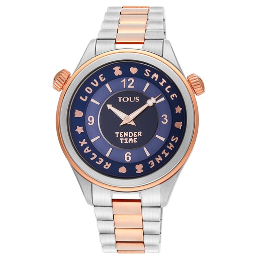 Relógio Tender Time em aço inoxidável com mostrador em azul