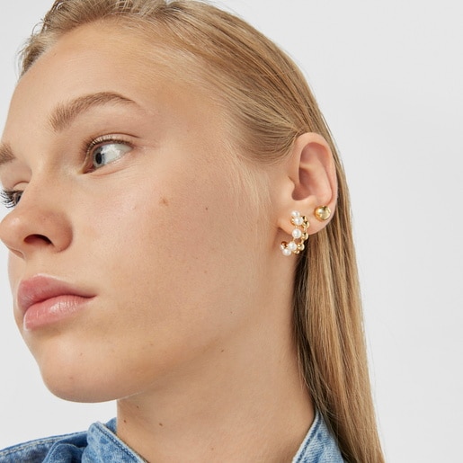 Διπλά σκουλαρίκια Gloss από ασήμι vermeil με καλλιεργημένα μαργαριτάρια