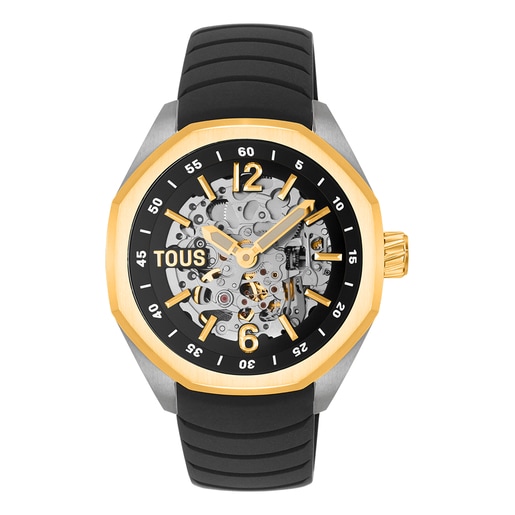 Automatic analog Watch with gold-colored IP steel case and silicone bracelet TOUS Now