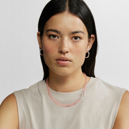Silver Necklace with treated pink chalcedony TOUS MANIFESTO