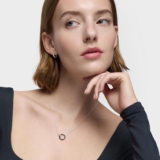 Silver Necklace with black spinel TOUS Straight