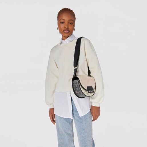 Bandolera pequeña beige Amaya Kaos Icon Fur