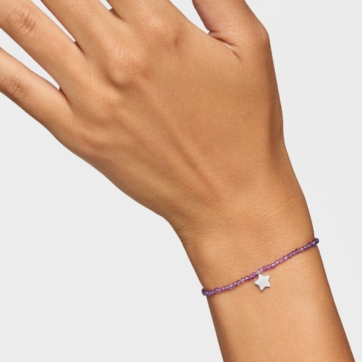 Elastic Bracelet with amethysts and silver star TOUS Motifs