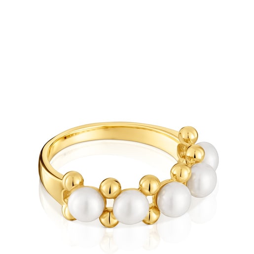 Medium Ring with 18kt gold plating over silver and cultured pearls Gloss