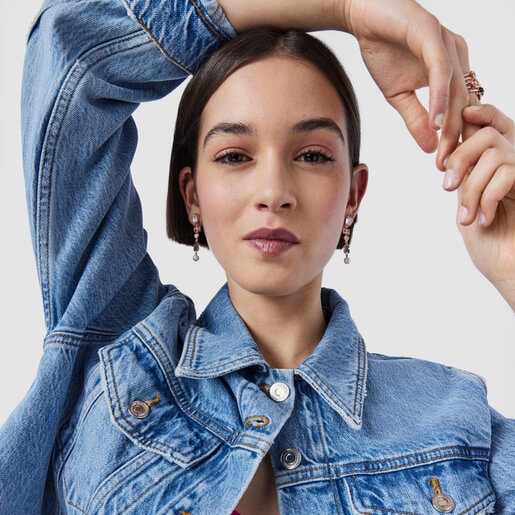 עגילי TOUS Join מוורמיל כסף ורוד עם קוורץ, אבני ספינל ואודם