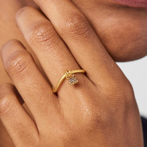 Bague Luah ourson en argent vermeil et quartz