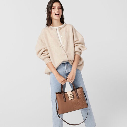 City grande Tous Icon de piel marrón y beige